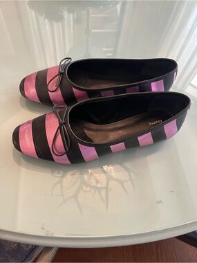 Maeve Black and Pink Striped Ballet Flats